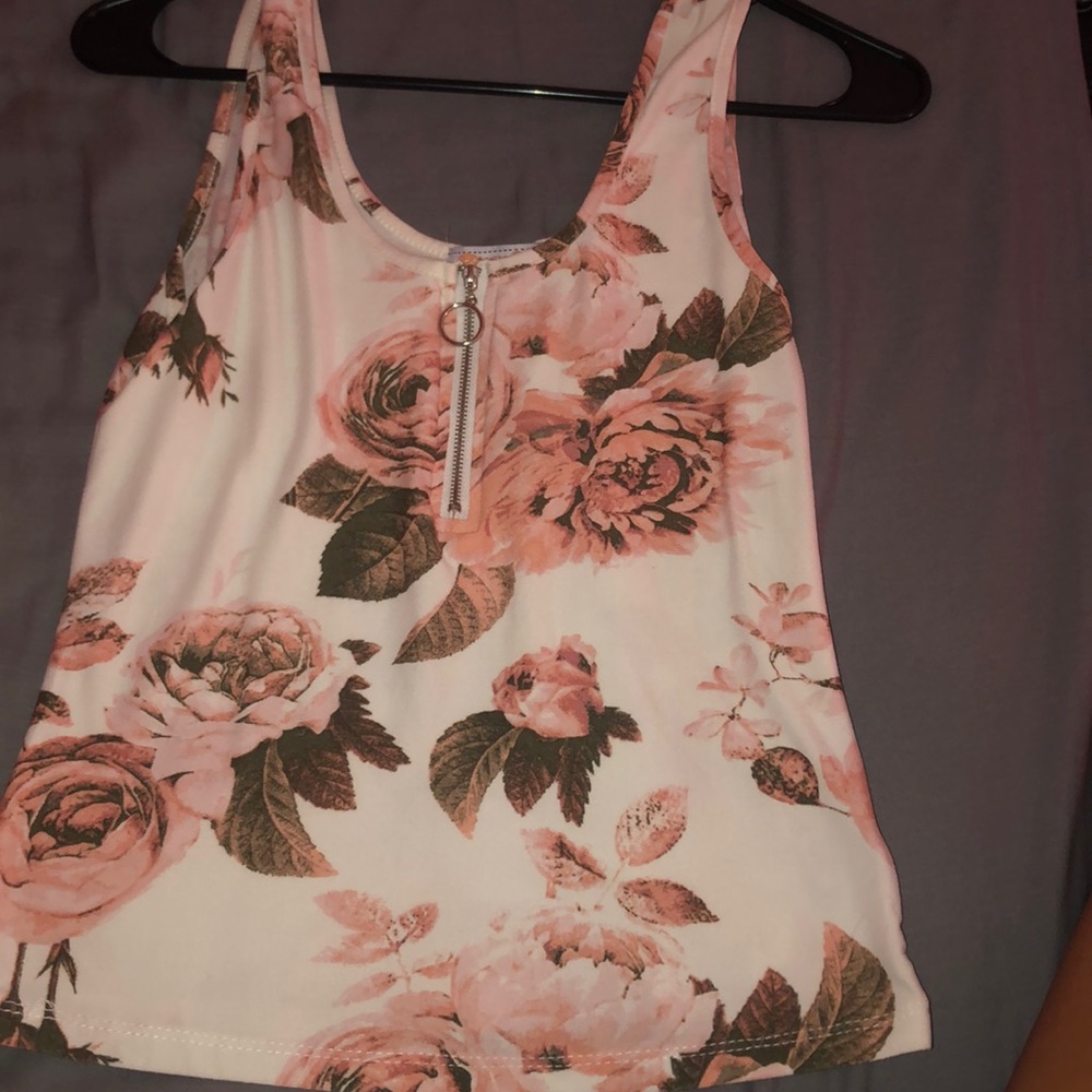 Floral tank top half zip up